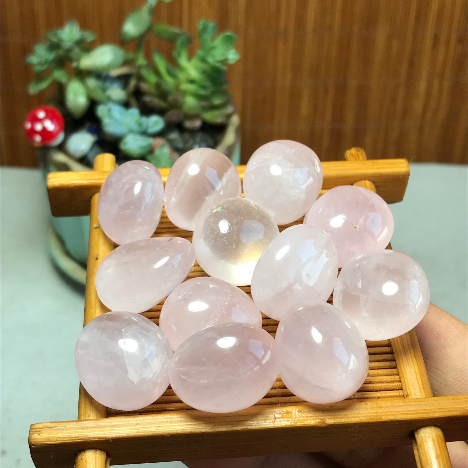12pcs Natural pink rose quartz Crystal gemstone Polish Mineral Specimen 93g 5716