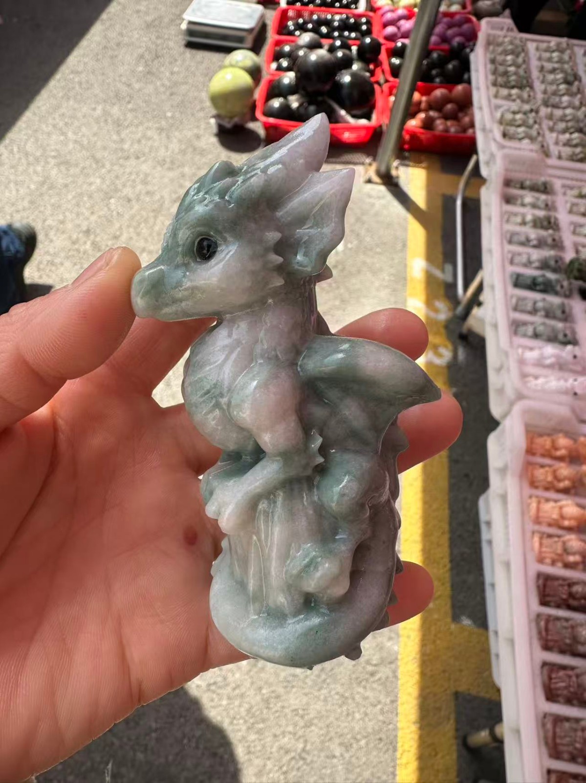 1pc Natural Jade Quartz Carved Little Dragon Crystal Reiki Healing Decor