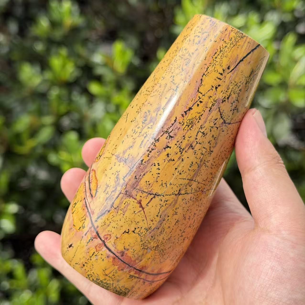 1.3LB 5.1″ Natural Picture Jasper Vase Crystal Carving Healing Home Decor