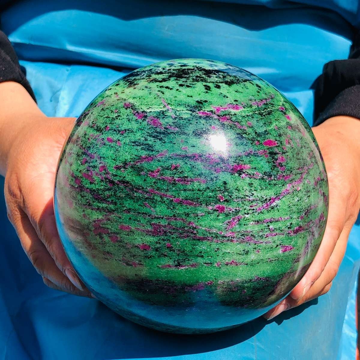 9.81 LB Large Natural Ruby Zoisite Sphere Crystal Healing Stone Specimen 5152