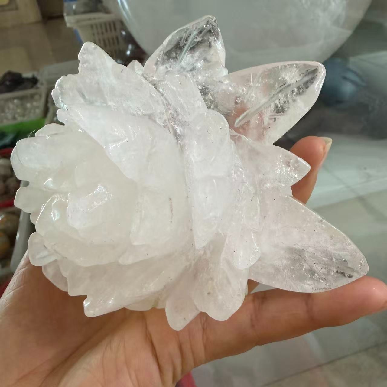 1pc Natural White Quartz Carved Crystal Flower Skull Reiki Healing Decor Gift