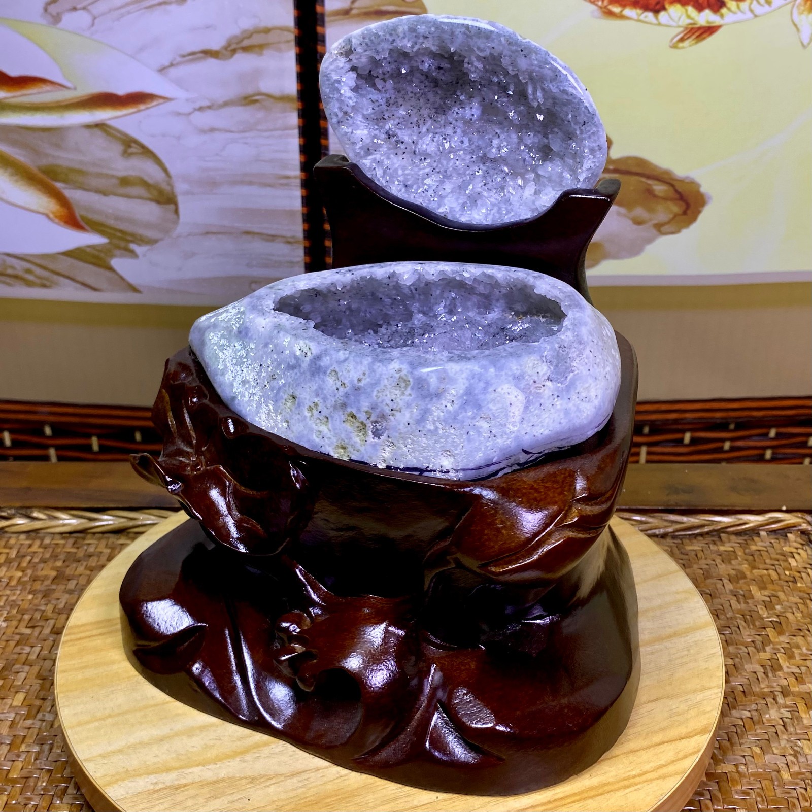 5.15LB Natural Amethyst Geode Quartz Crystal Cornucopia Mineral Specimen +Stand