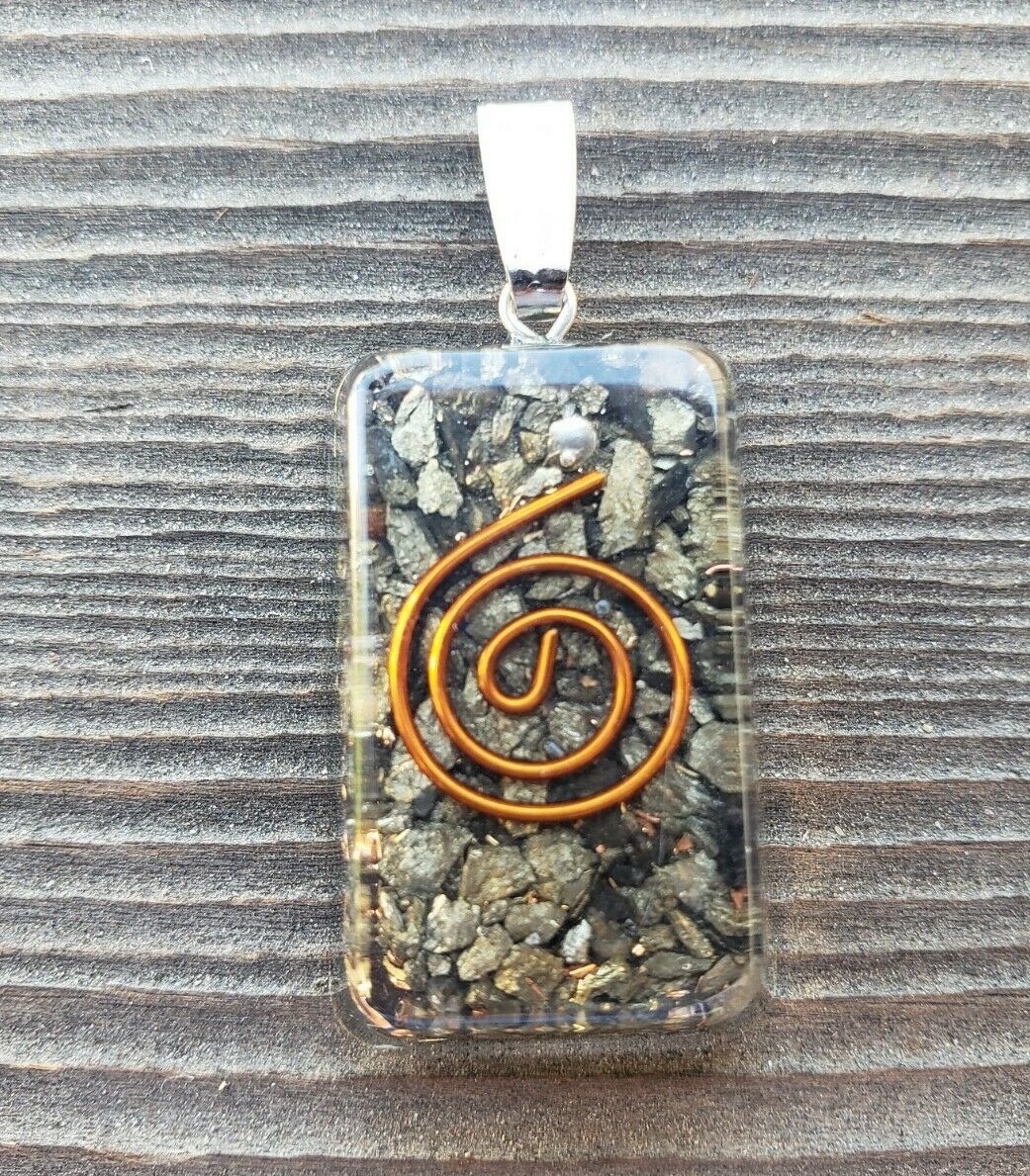 ORGONE PYRITE GEMSTONE RECTANGLE PENDANT ORGONITE (ONE)