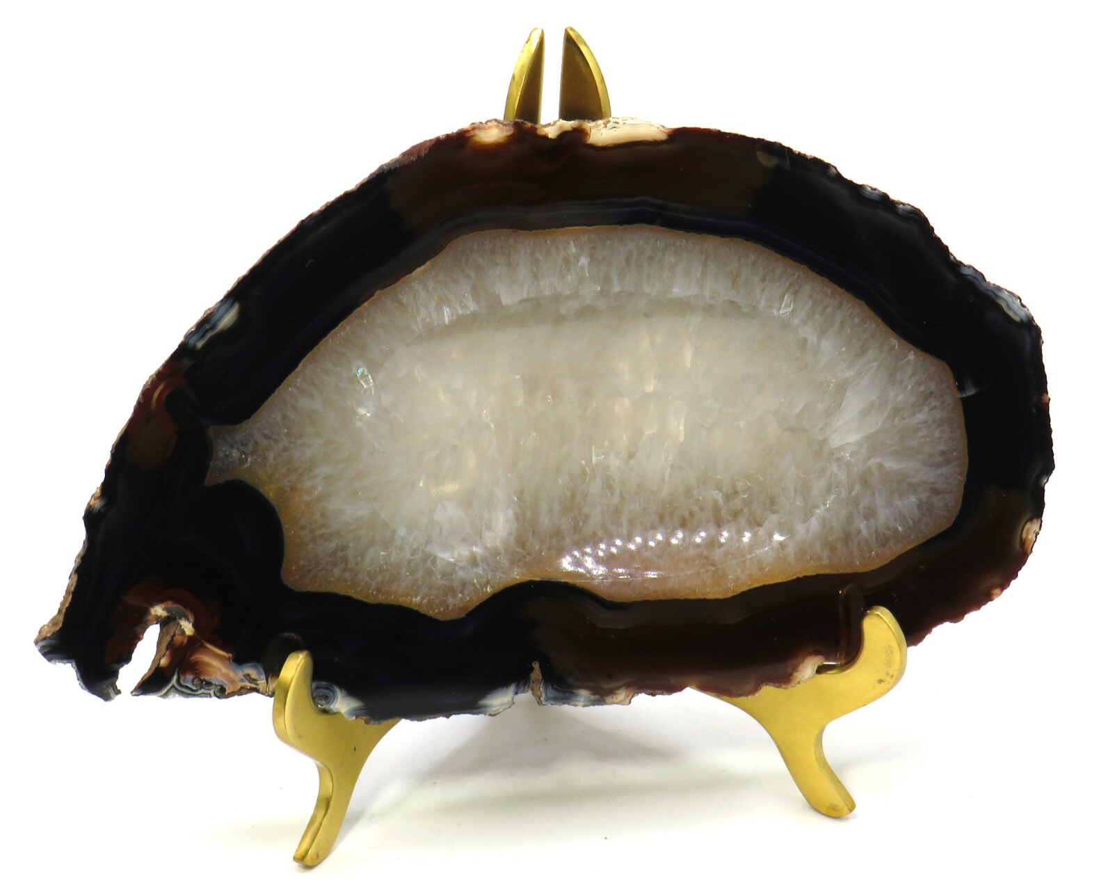 Natural Geode Slab * Polished with Natural Edge * Brass Stand * Ships Free!