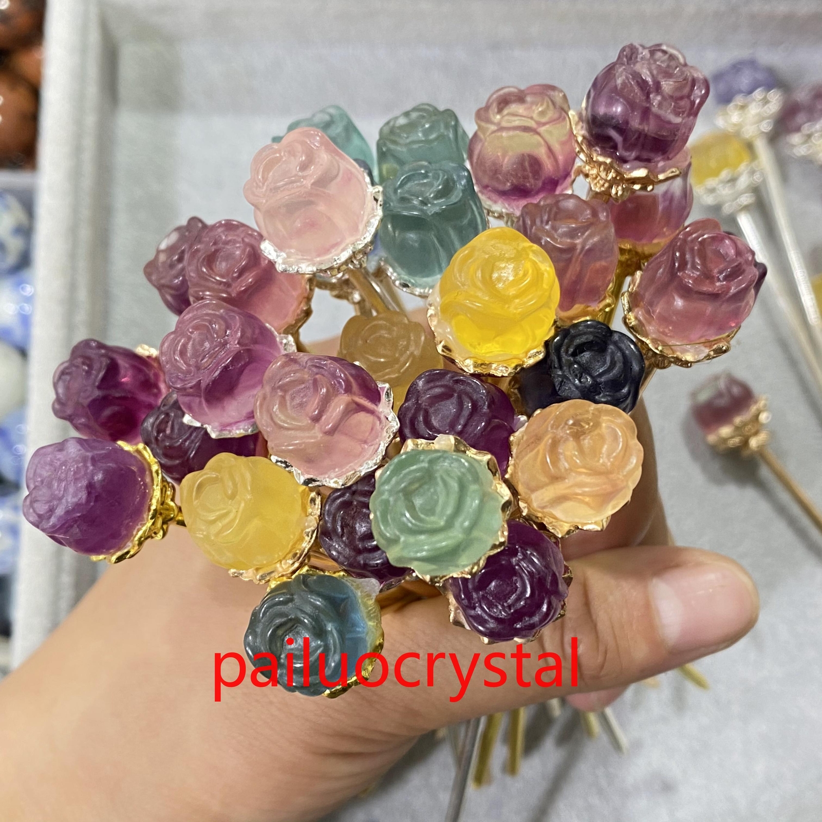 10pc Natural Fluorite Rose Hairpin Quartz Crystal Skull Reiki Healing Gem 5.3″