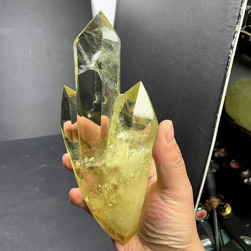 1.57LB Natural Citrine Quartz Obelisk Energy Crystal Tower Point Reiki +Stand
