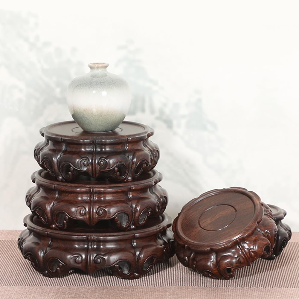 Rosewood Round Asian Wood Carving Pedestal Display Wooden Ornament Stand Base