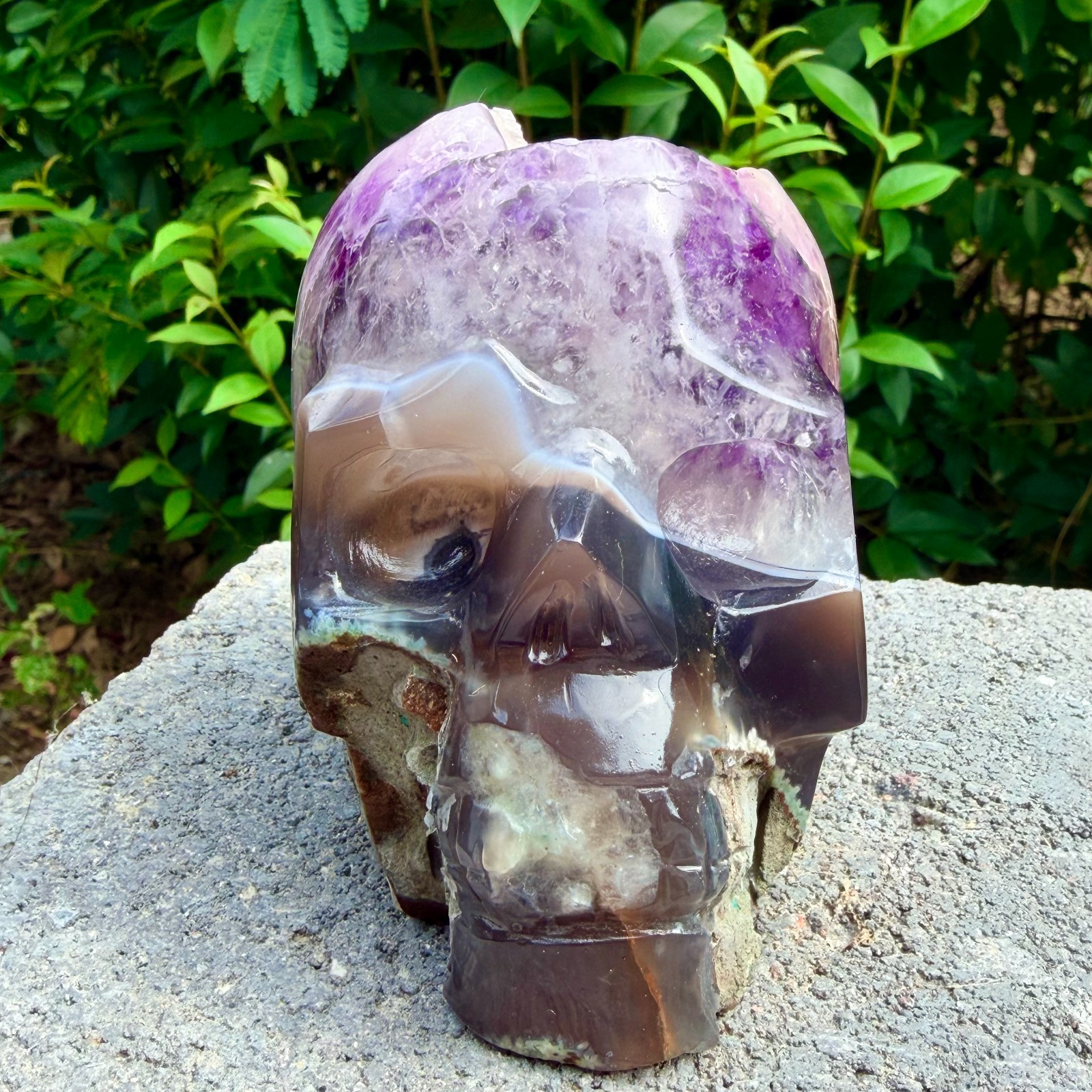 2.6lb Amethyst agate crystal cave skull, Rare hand carved skull specimen
