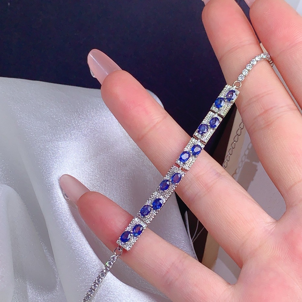 Natural Sapphire DLY bracelet Gemstone jewelry S925 Silver Plated 18K Gold Gift