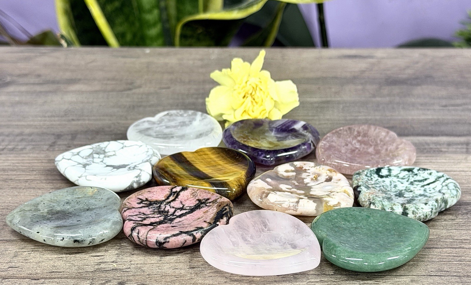 Wholesale 11 PCs 1.5” Natural Crystal Heart Shaped Worry Stone Healing Energy