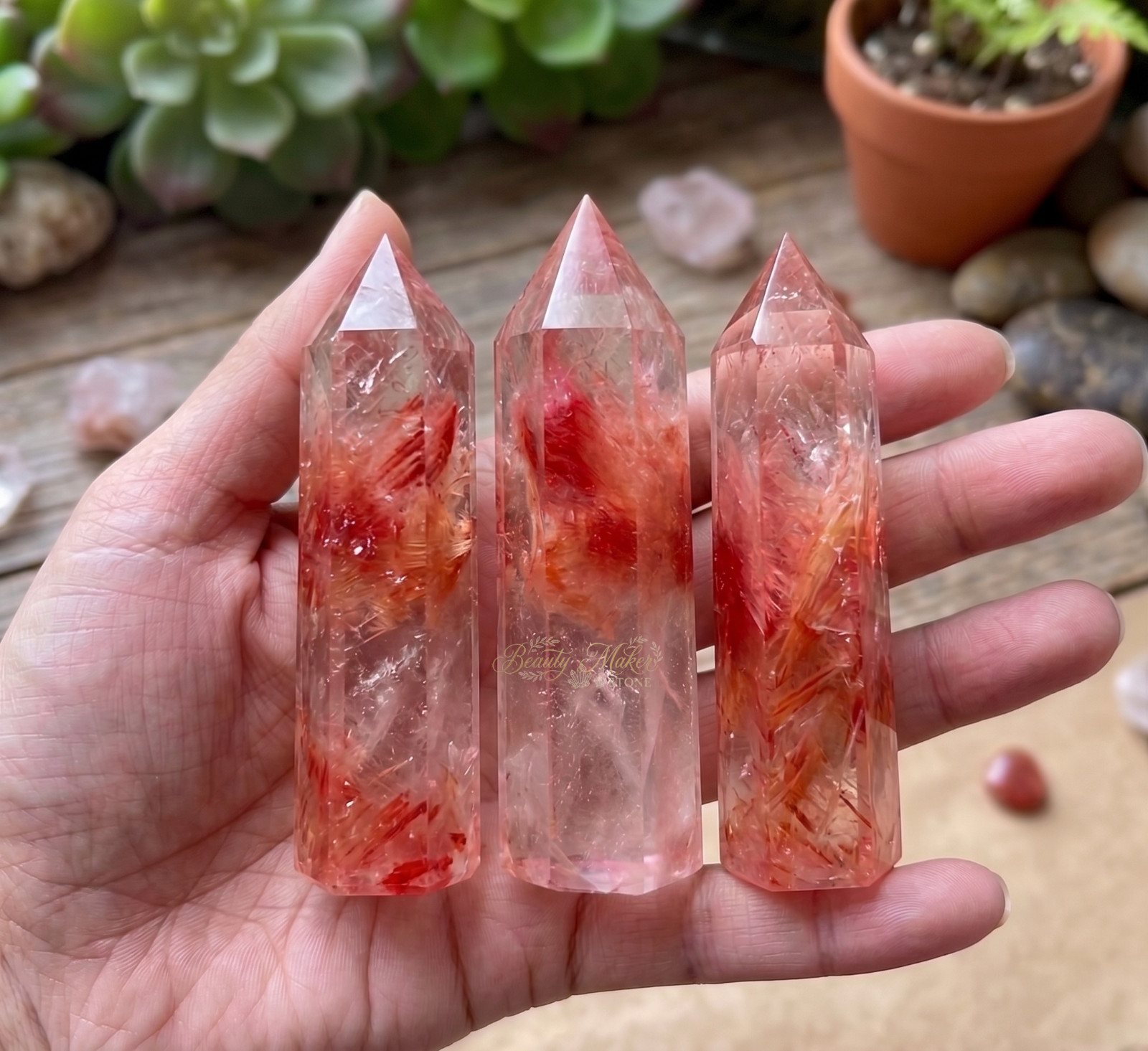Natural Red Cherry Quartz Crystal Point Tower Meditation Stone Office Decor Gift