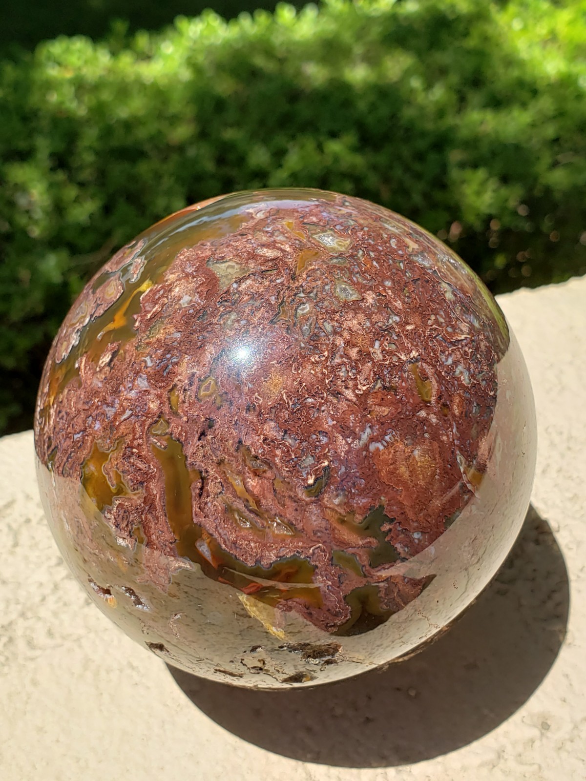 3.45″ Natural Red Moss Agate Quartz Crystal Mineral Sphere Ball Orb, 920g