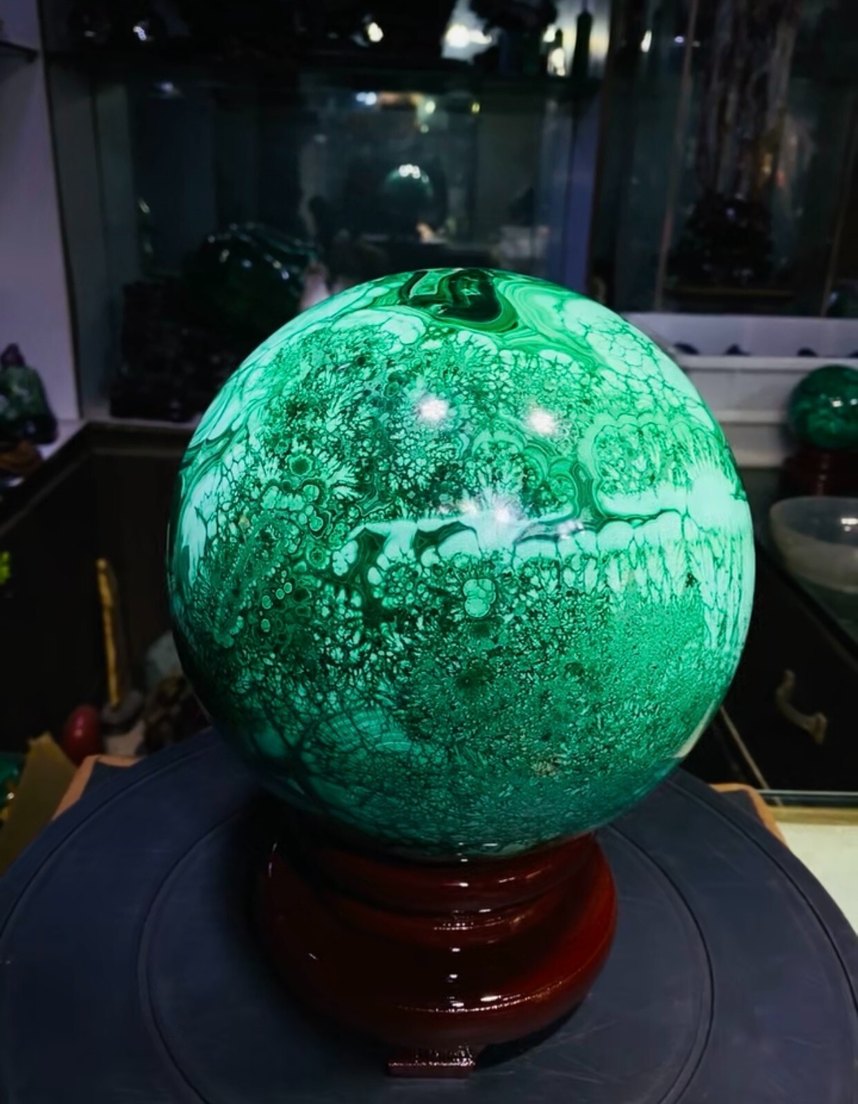 42.55LB Large Natural Malachite quartz hand Carved sphere Crystal Healing+stand