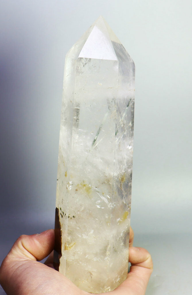 2.0lb Natural Clear Green Tourmaline Quartz Crystal Tower Wand Point Healing