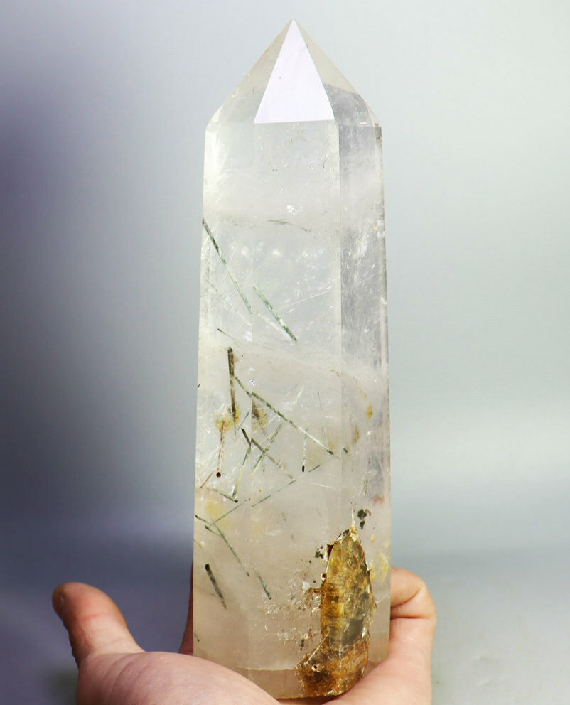 2.0lb Natural Clear Green Tourmaline Quartz Crystal Tower Wand Point Healing