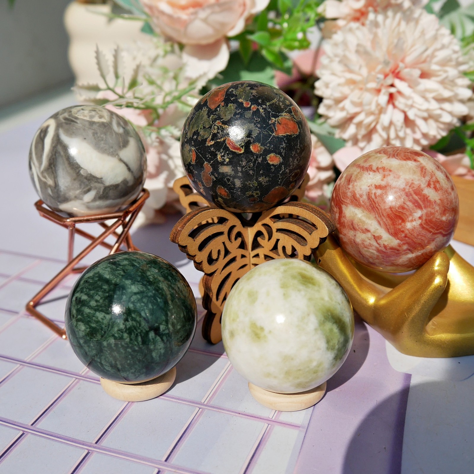 Multi-Material Jade Crystal Sphere Ball Choose Natural Gemstone Orb Decor Gift