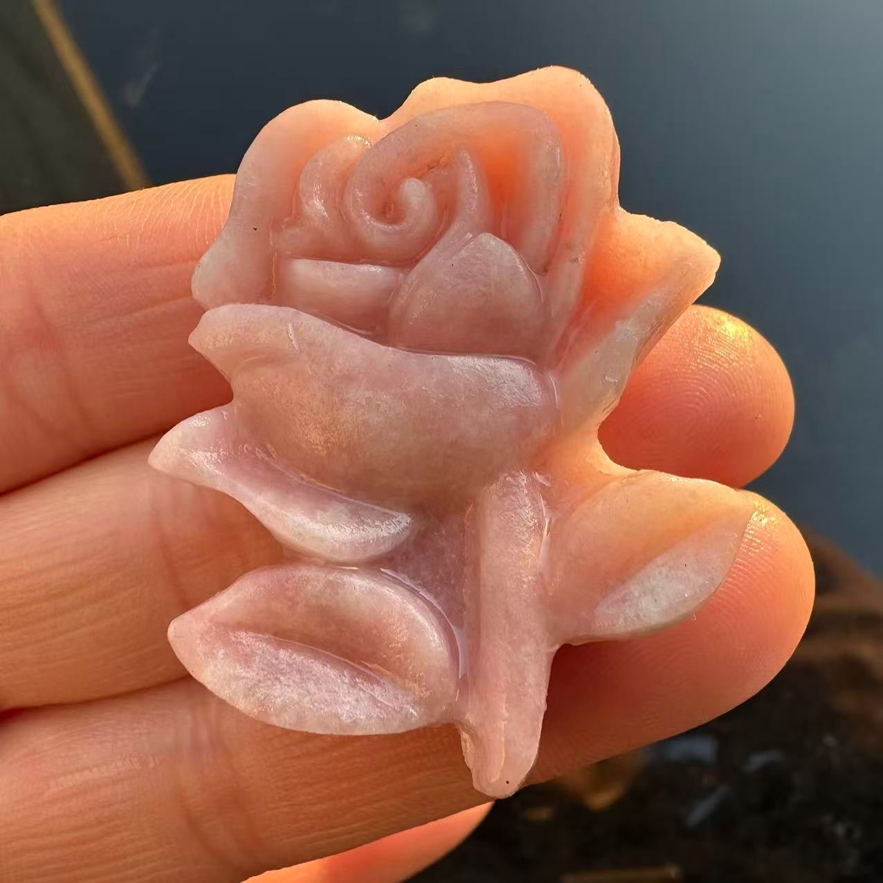 1pc Natural Pink opal Quartz hand-Carved flower skull Crystal Reiki healing gift