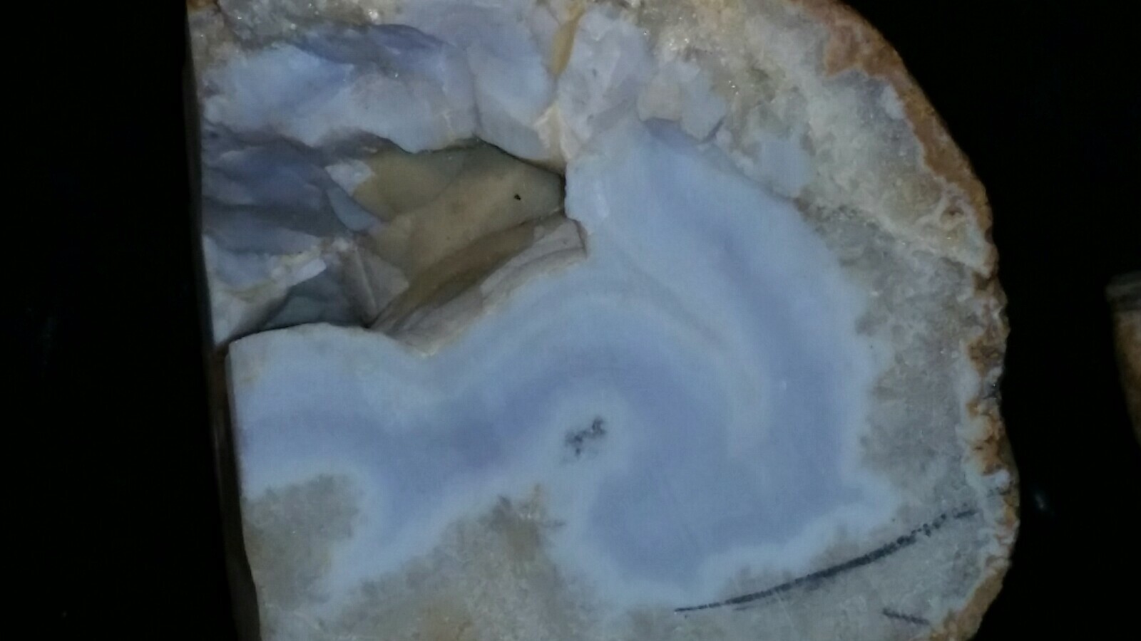 Blue Gray Chalcedony Quartz Geode Banded Agate Sliced and Polished rock #621