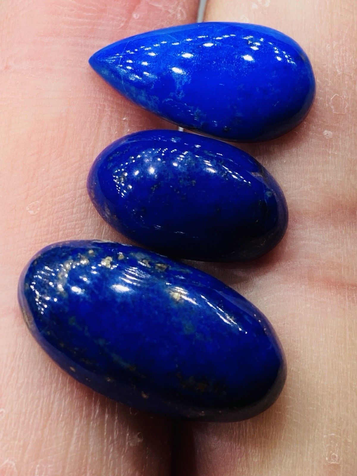 Natural Lapis Lazuli Cabochon Polished Gemstone from Afghanistan 3 Beautiful Pcs