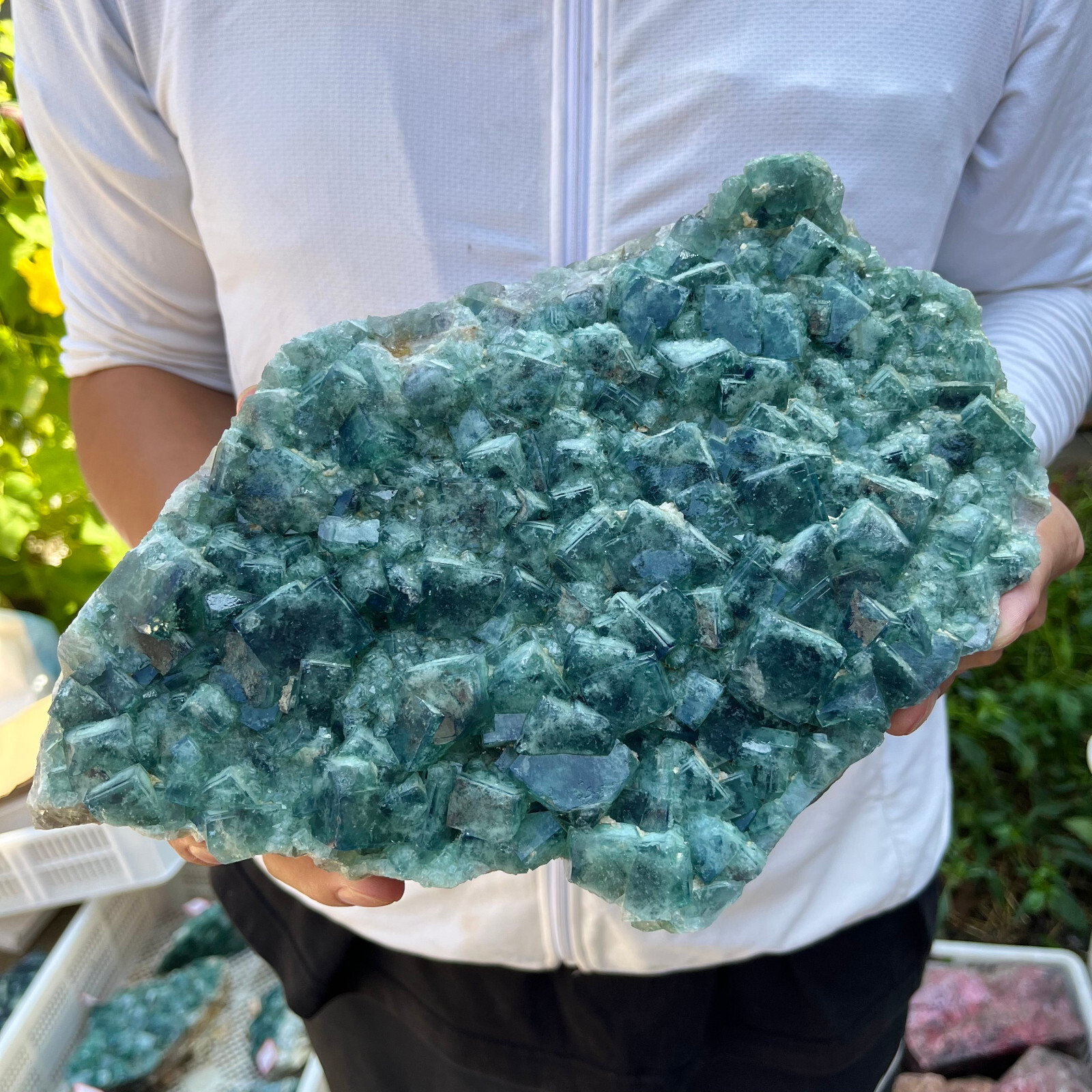 9.7lb Large Natural green cubic fluorite quartz crystal cluster mineral specimen