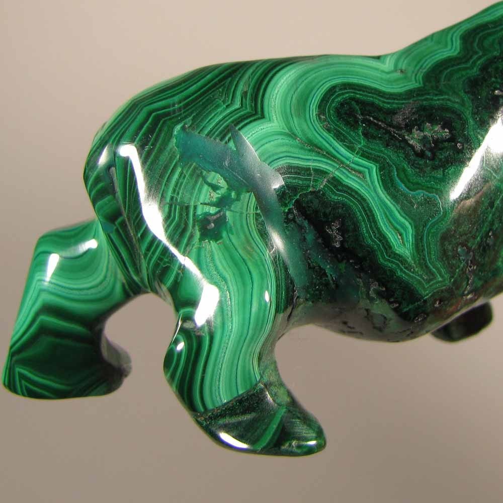 4.3″ Handcarved MALACHITE RHINOCEROS Gemstone Animal Carving – Congo, Africa