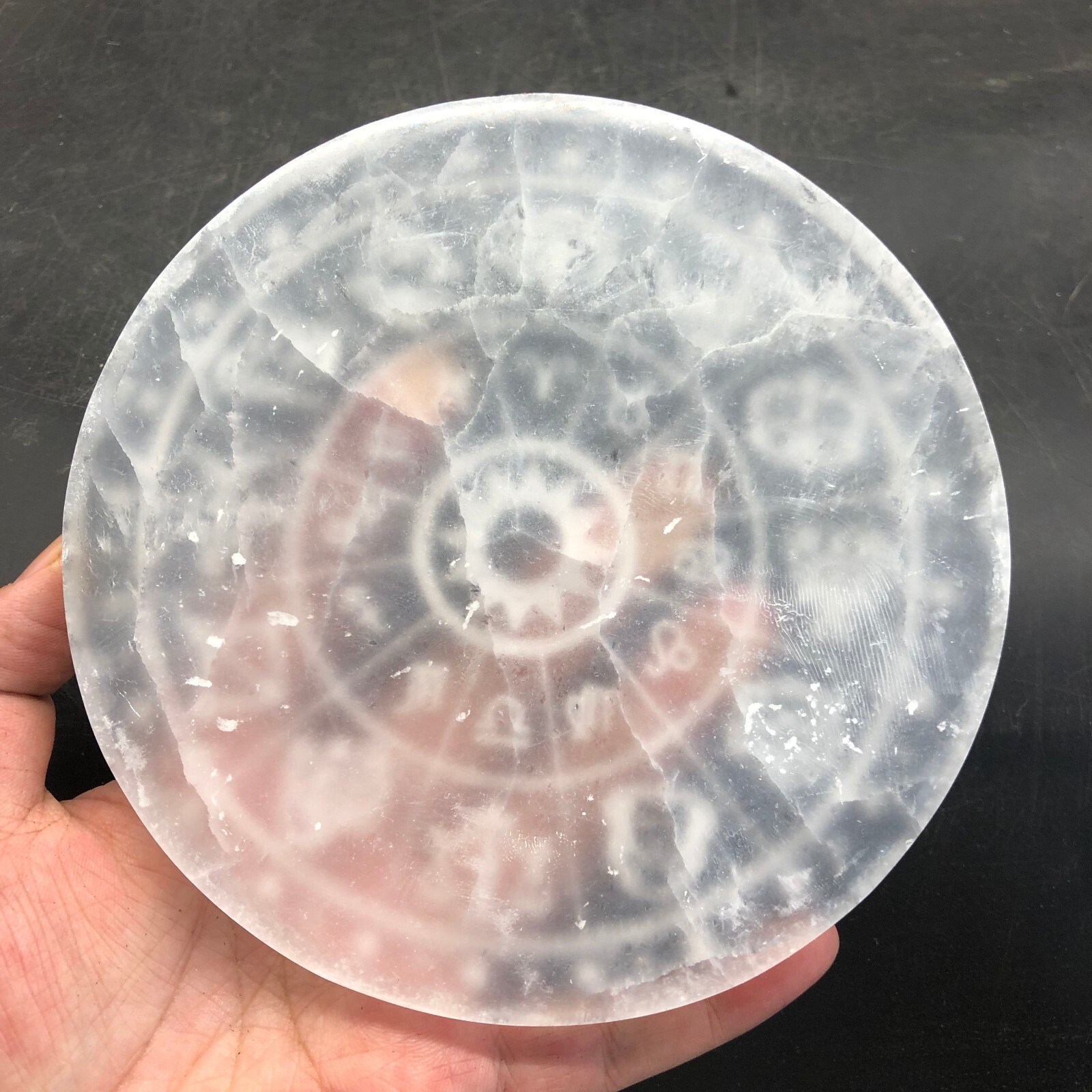“5.82” Natural Selenite Crystal Divination Zodiac Disk Purification Meditation