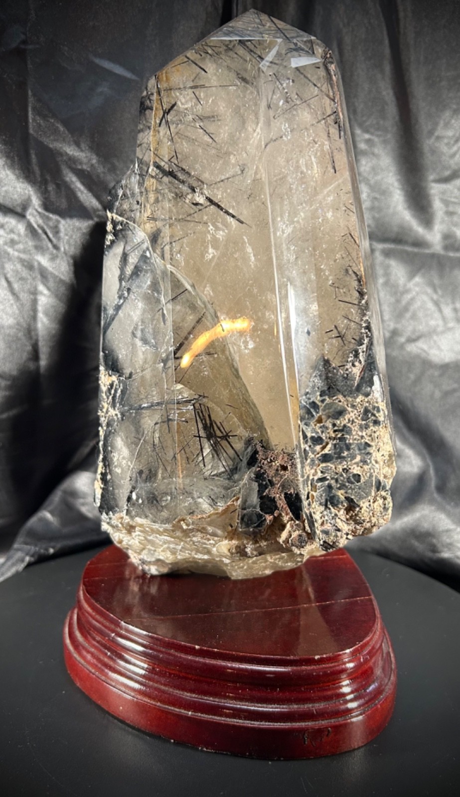 Amazing Polished Tourmalinated Quartz Specimen with Custom Wood Stand 9lb 10oz