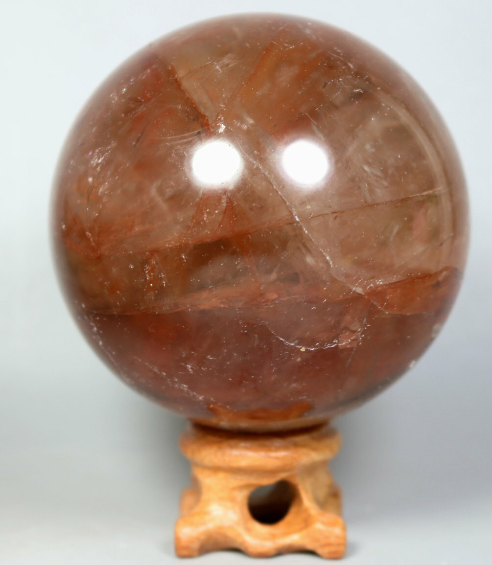 Natural RED FIRE QUARTZ Hematoid Crystal PHANTOM MULTI-INCLUSIONS Sphere/Stand