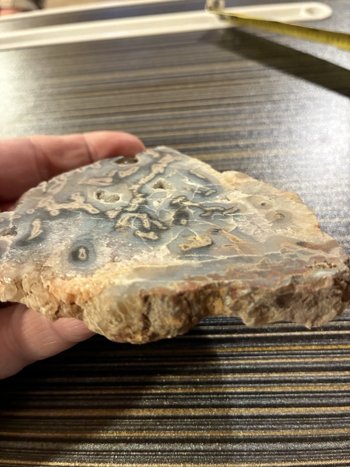 Kentucky Agate, Cut On Both Side, Crystal, Gray And Dark Blue 3.5×3.75”