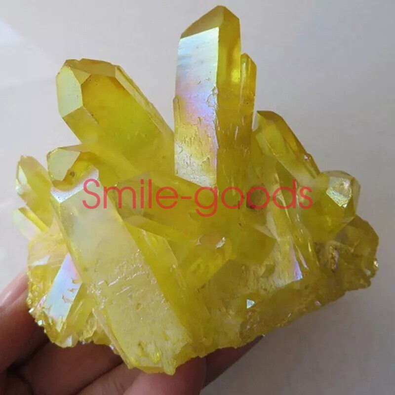 80g Natural Aura Yellow Titanium Stone Quartz Crystal Cluster Specimen Gift