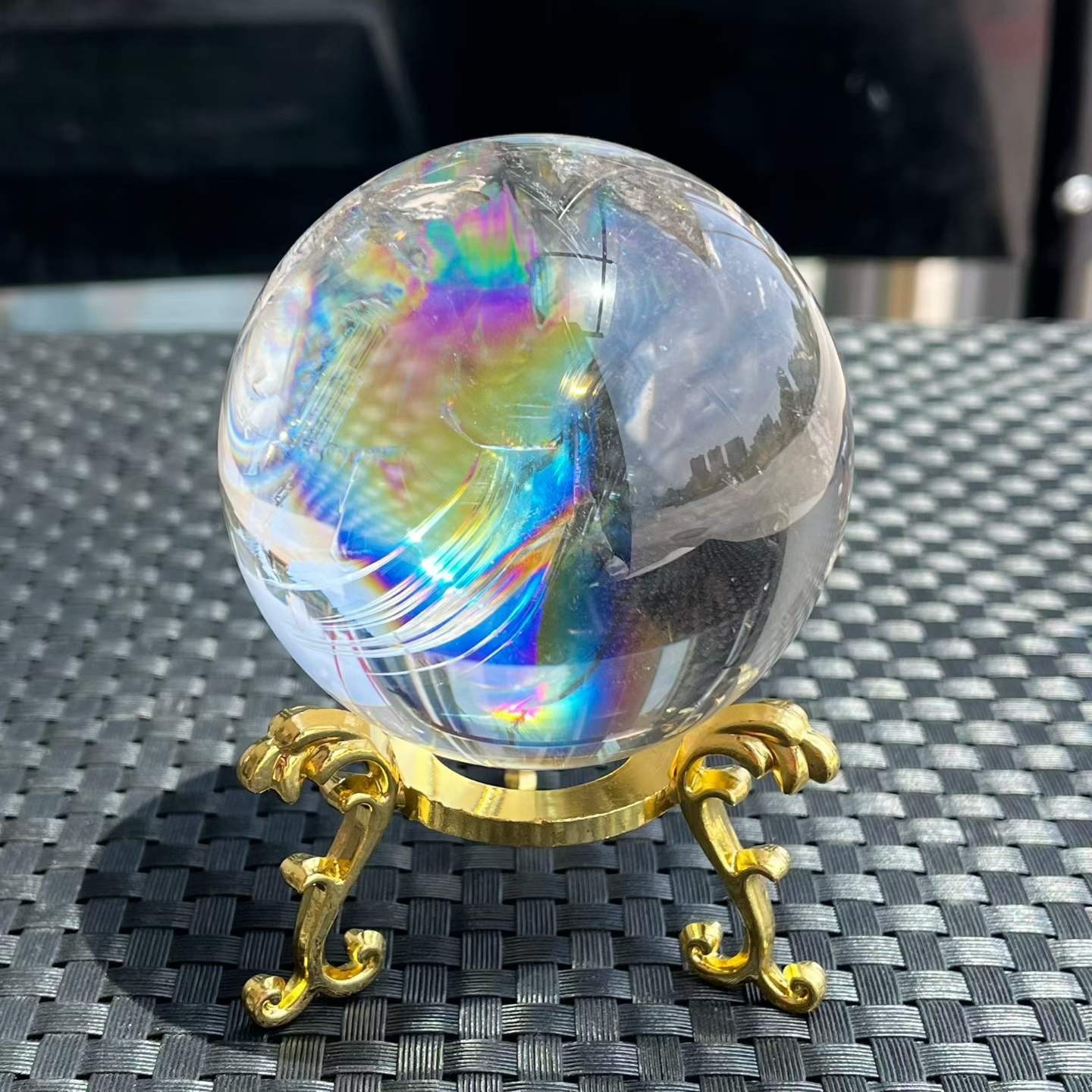 515g Natural Rainbow White Quartz Sphere Energy Crystal Ball Reiki Decor