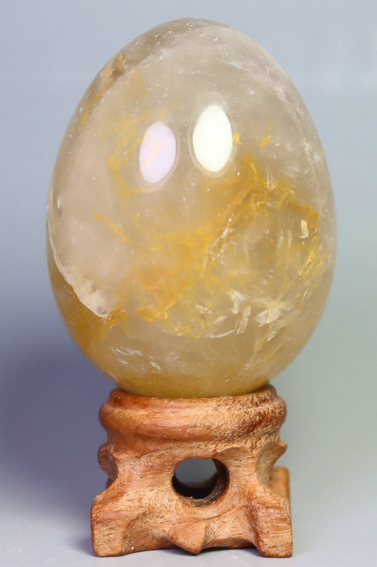 NATURAL Yellow PHANTOM MULTI INCLUSIONS Rainbow Quartz CRYSTAL Sphere Egg/Stand
