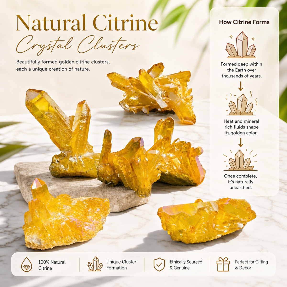 Aura Citrine Crystal Cluster Titanium Treated Rainbow Healing Specimen