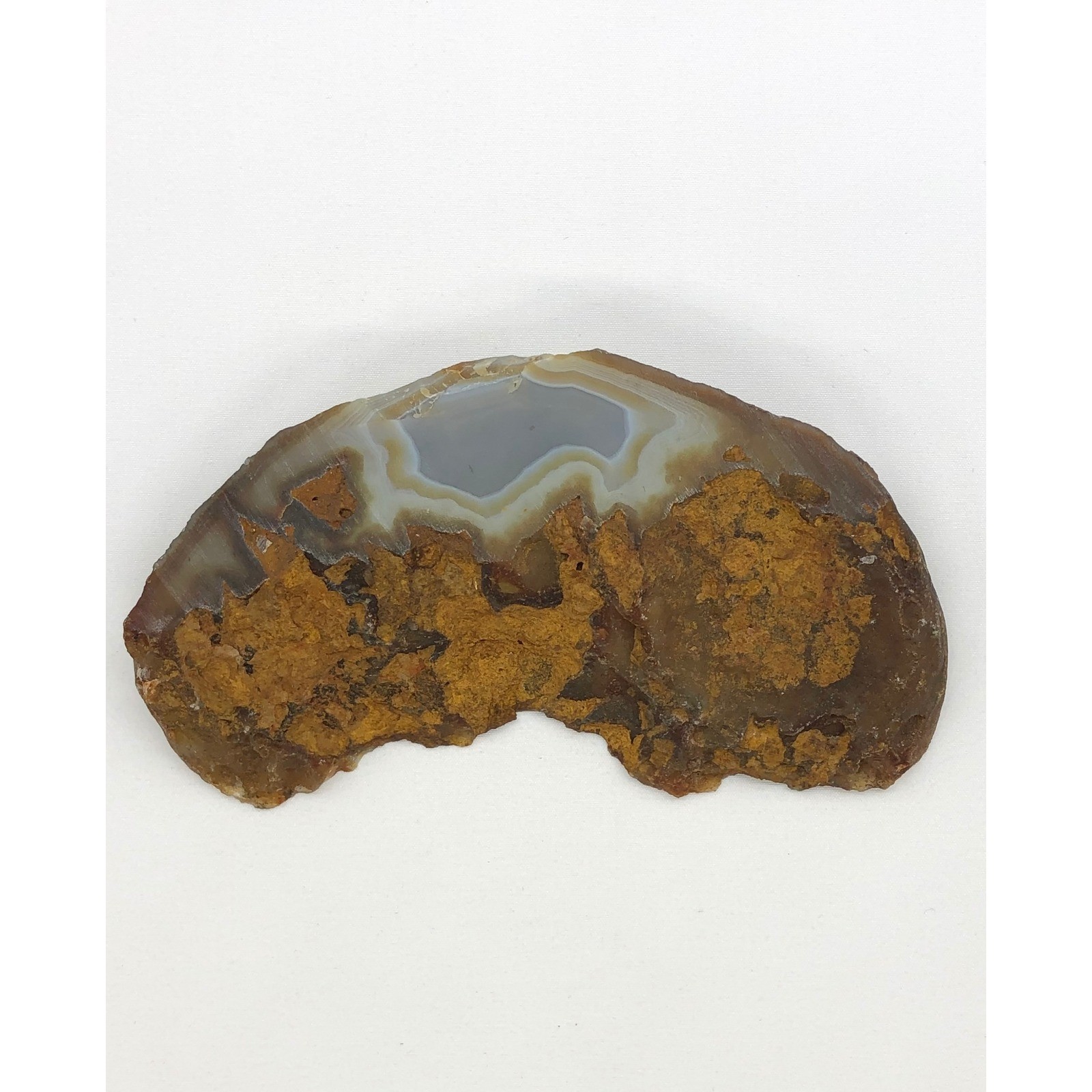 Natural Polished Banded Agate Slice Geode Specimen Brown Gray 5.25 Inch Decor