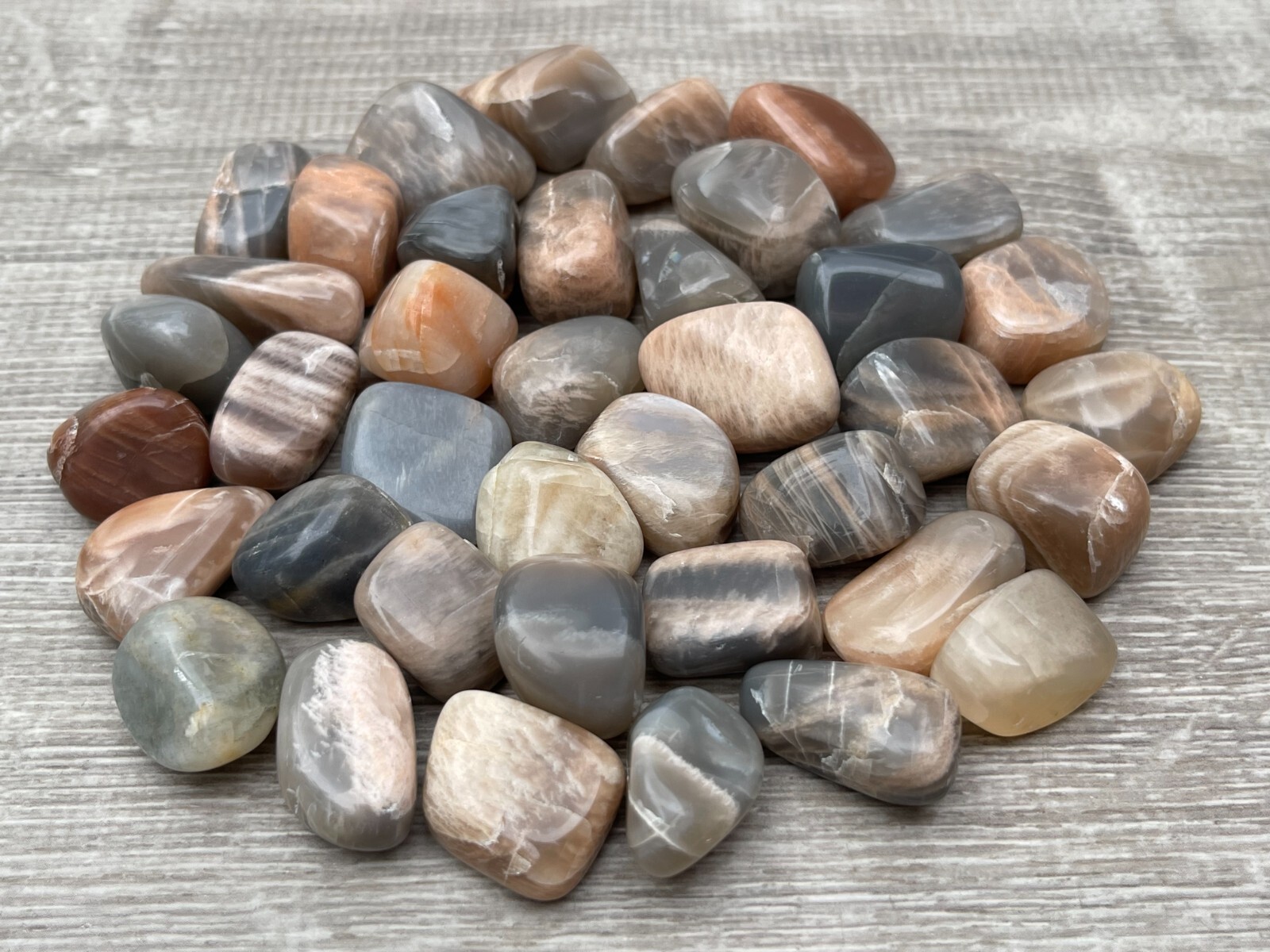 Grade A++ Moonstone Multi Tumbled Stones, 0.75-1″ Tumbled Multicolored Moonstone
