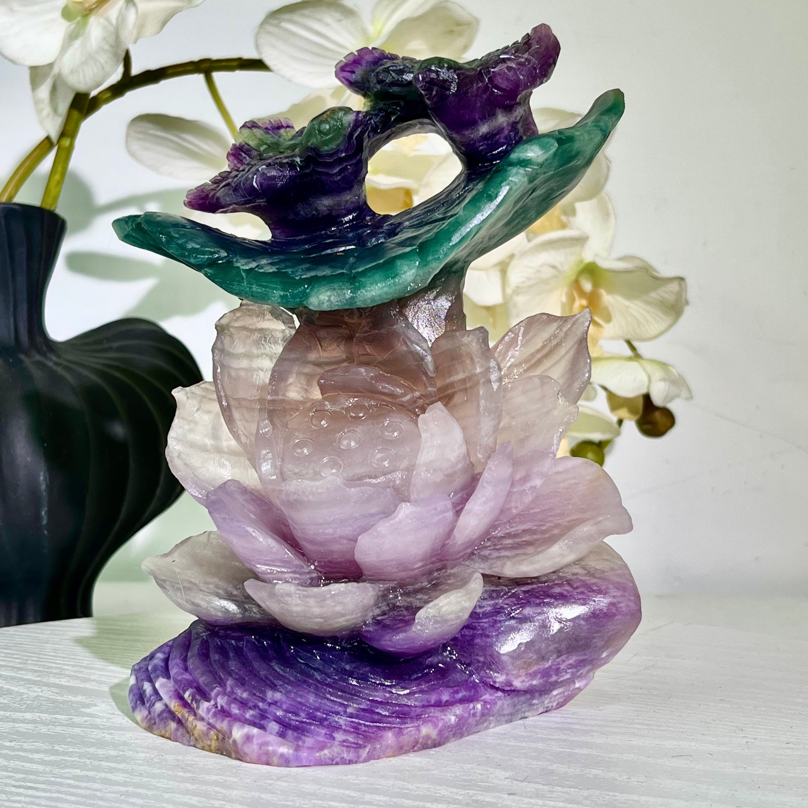 3.61LB Natural fluorite quartz products, hand carved and polished spiritual orn