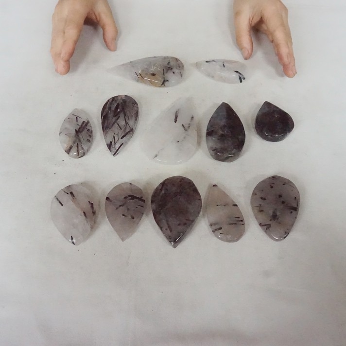 2.2LB 12Pcs Natural Black Hair Tourmaline Quartz Crystal Water Drop Healing