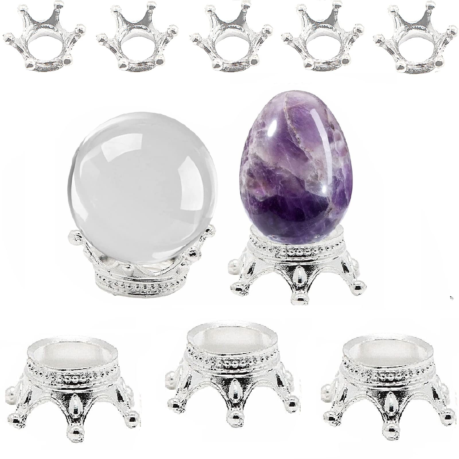 2 sizes 10 pcs Metal Silver Crystal Ball Stands Globe Stone Holders Sphere Di…