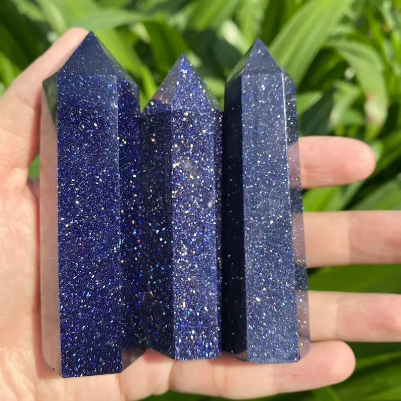 Blue Goldstone Healing Crystal Tower Point Reiki Obelisk Metaphysical Decor Gift