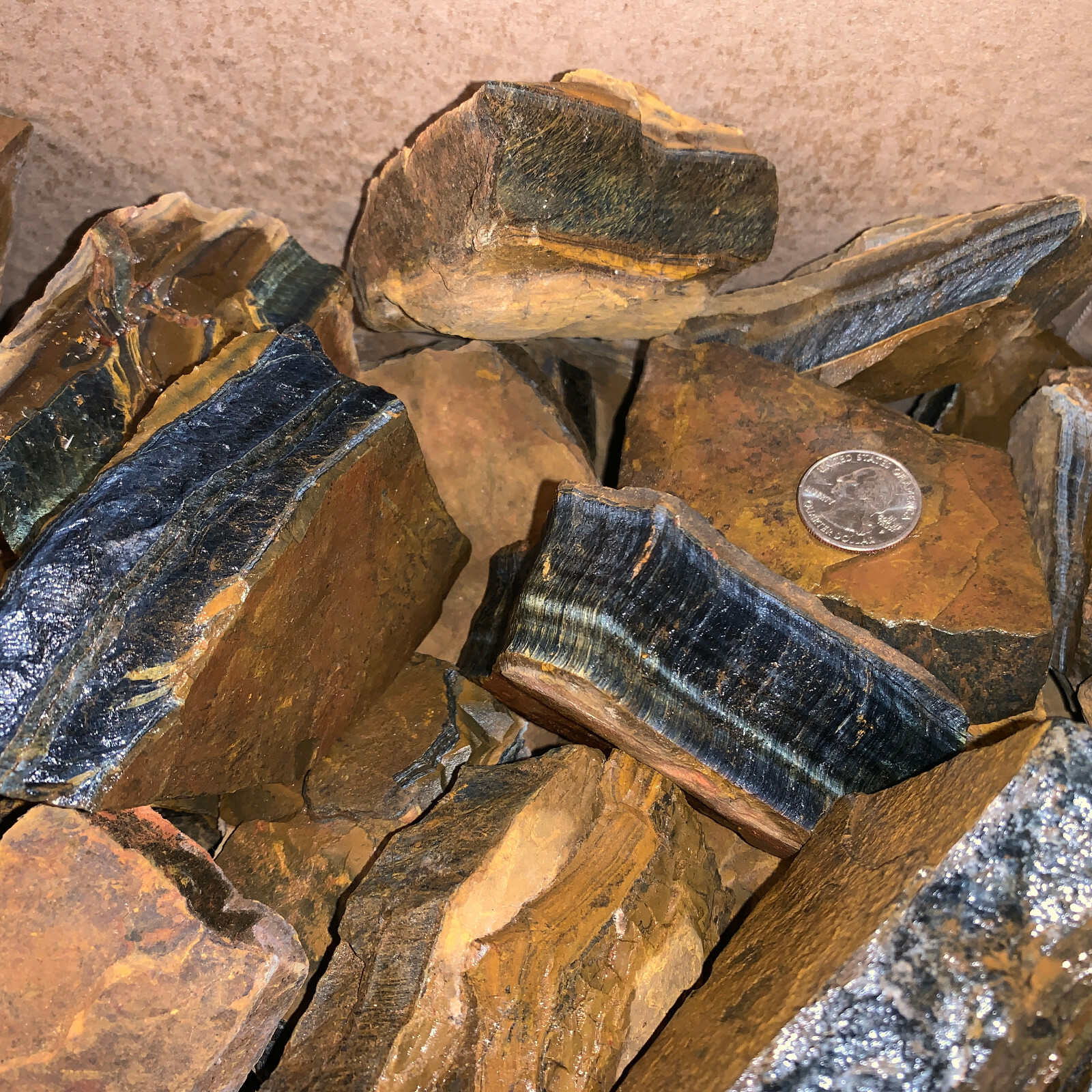 LARGE BLUE Tiger Eye Rough – 5,000 Carat Lot + a FREE Faceted Gemstone (V. RARE)