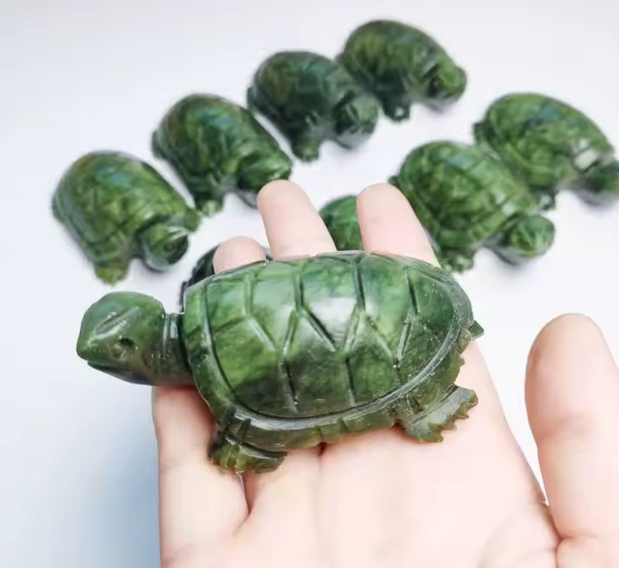 8cm Natural Green Jade Turtle Crystal Carving Healing Sculpture Birthday Gifts