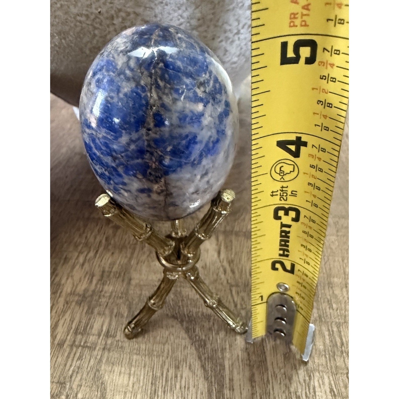 Lapis lazuli sphere Egg Shaped Stone With Gold Bamboo Stand 5.25”