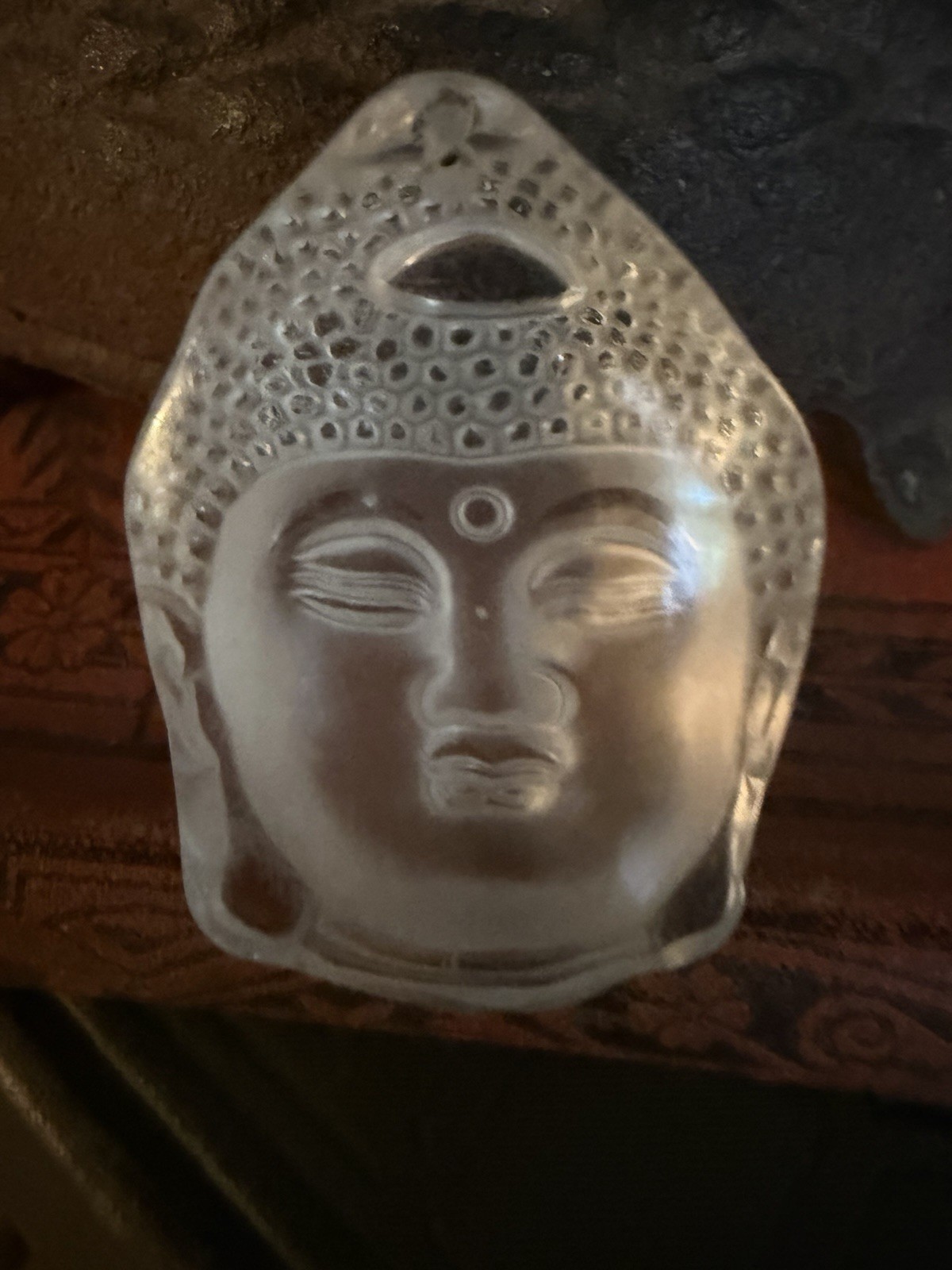 Hand Carved Buddha Head Bead Frosted Quartz Crystal Pendant Bead 36mm x 25mm