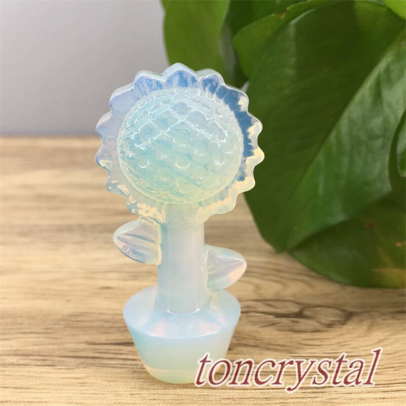 2″+ Opalite Sunflower Carved Quartz Crystal Flower Skull Reiki Healing 1pc