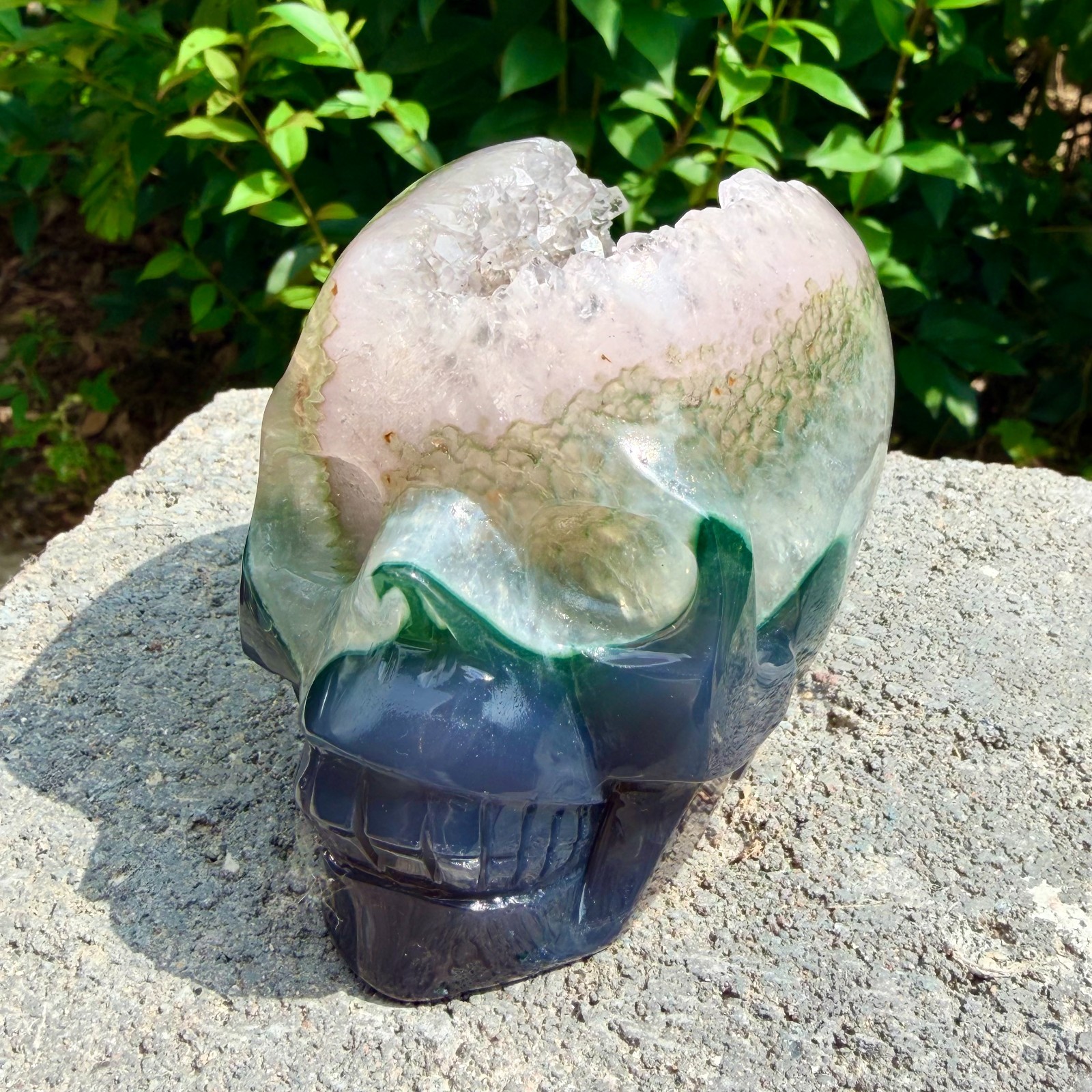 1.53lb Amethyst agate crystal cave skull, Rare hand carved skull specimen