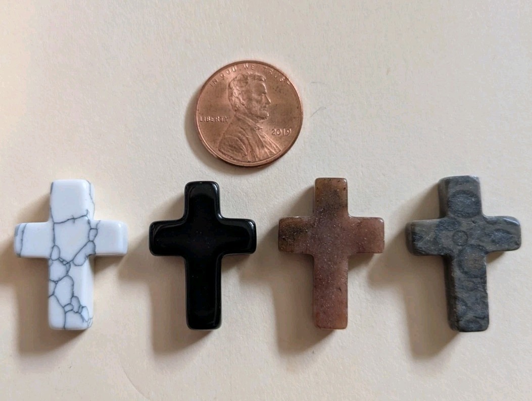 1″ Mini Crystal Crosses Natural Quartz Cross Shaped Worry Stones Charms – #15