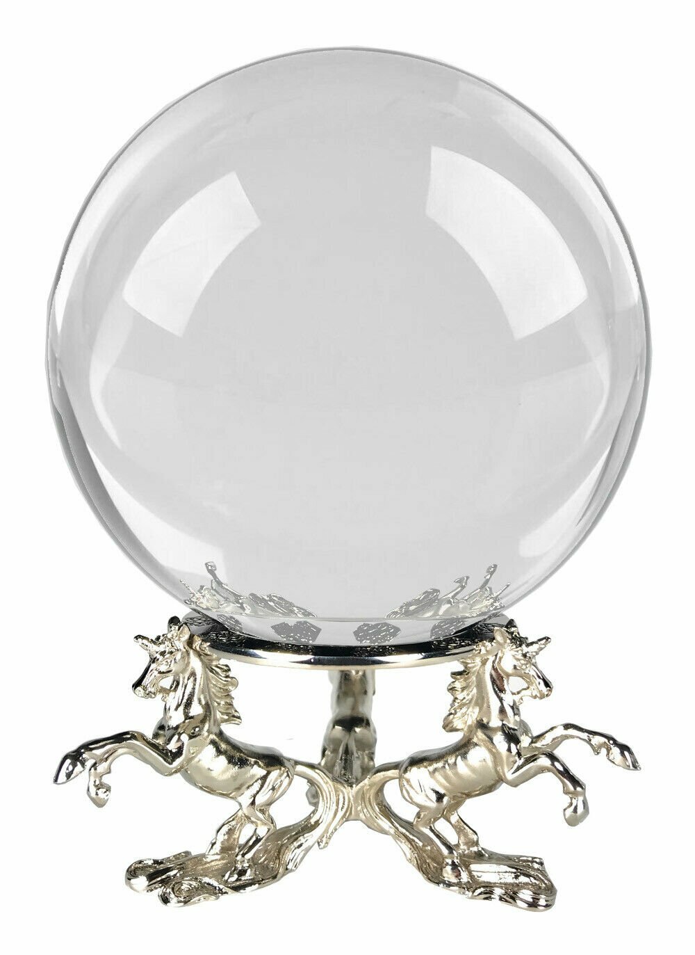 6in Crystal Ball Sphere for Feng Shui, Meditation, Decor, with Unicorn Stand.