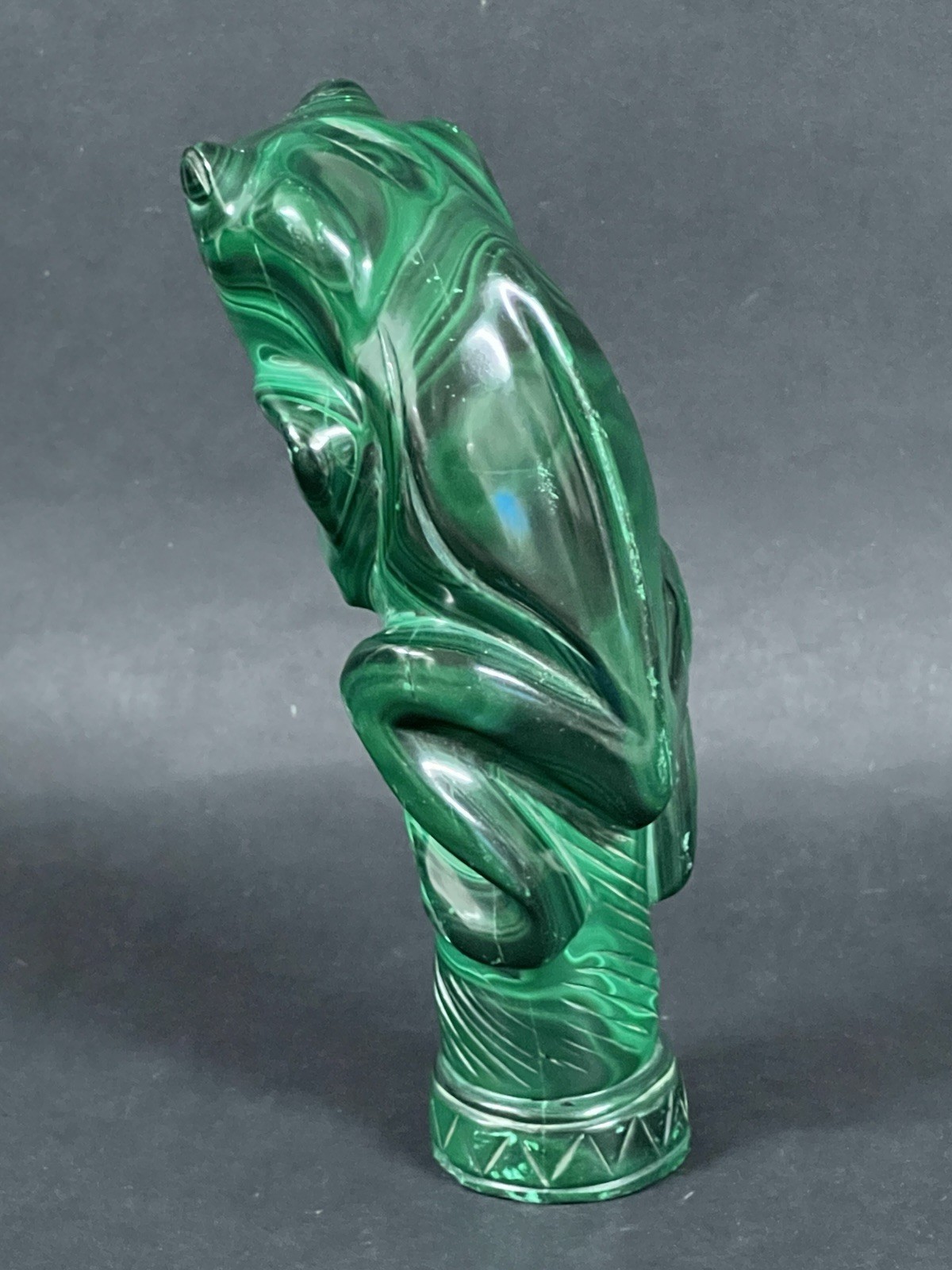 Carved and Polished Malachite Stone Frog Animal Figurine Sculpture – Congo 6”