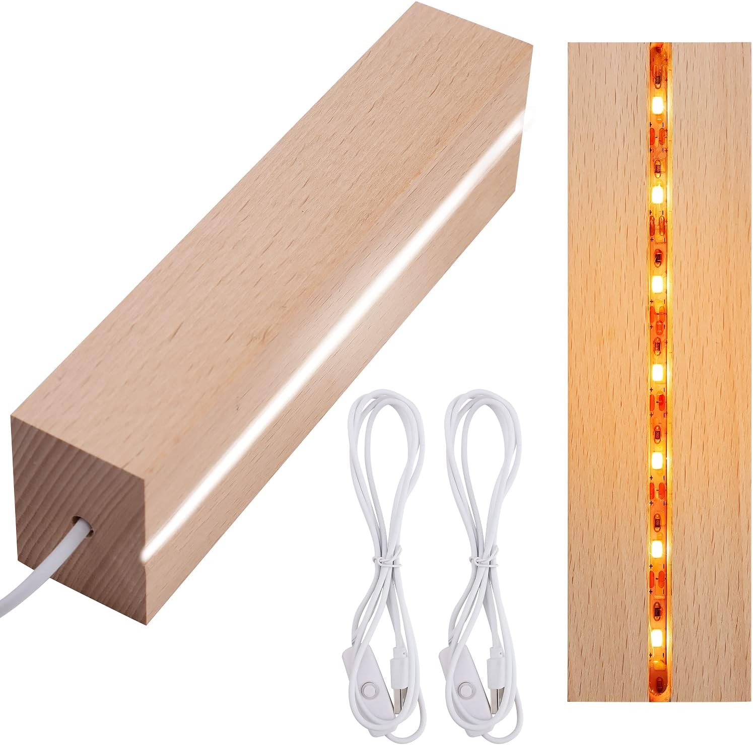 2PCS LED Wooden Display Stand for Acrylic Resin Glass Crystal Art Warm White Lig