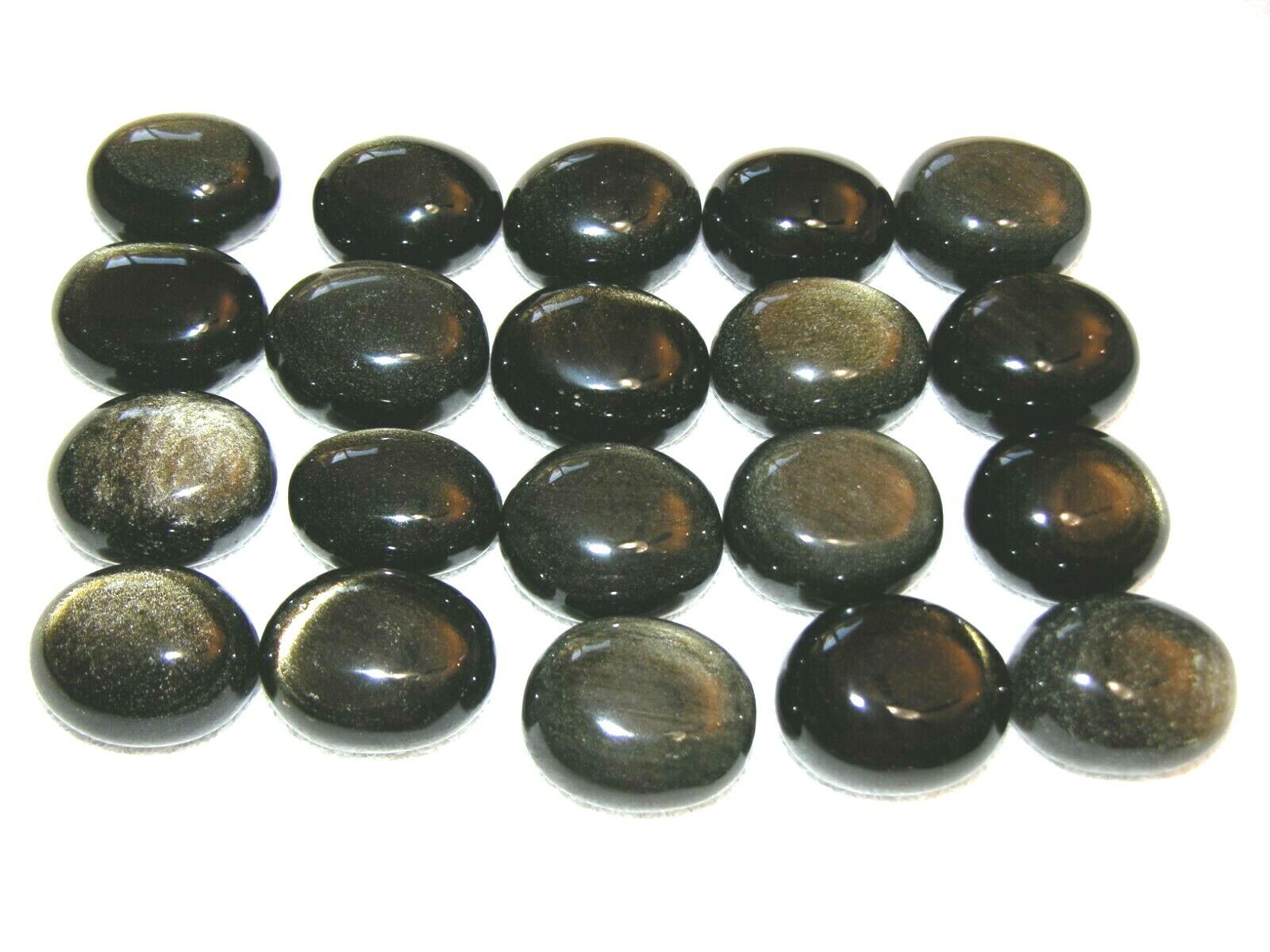 Golden silver sheen obsidian palm stone gem grade 1.5×1 inch 1 stone per winner